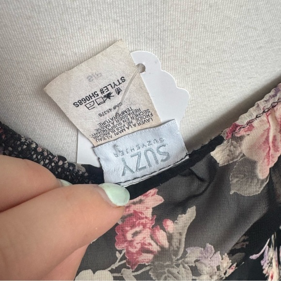 Y2K vintage Black Sheer Floral Ruffle Cami Top S - Picture 5 of 6